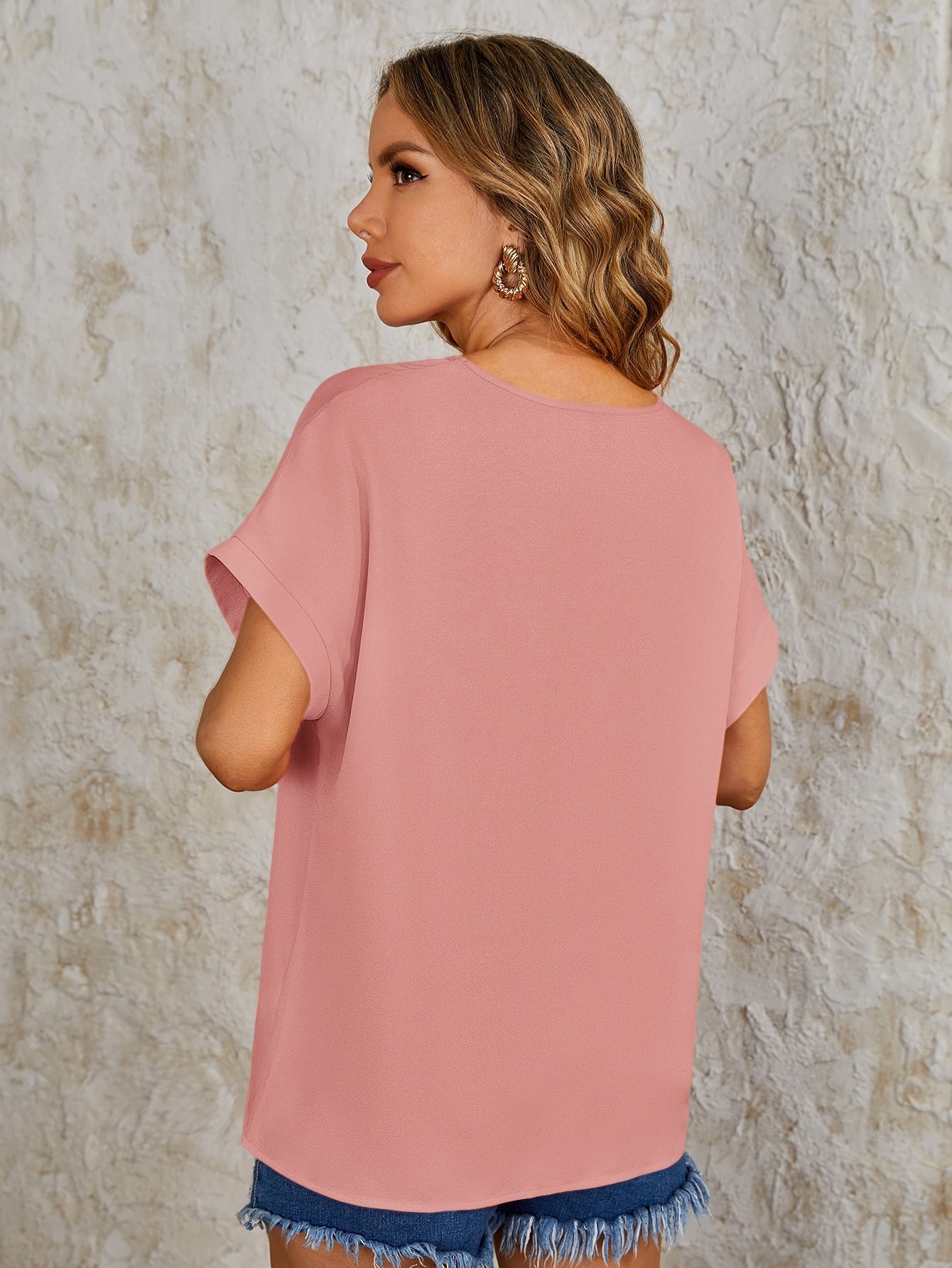 SHEIN VCAY Batwing Sleeve V Neck Blouse