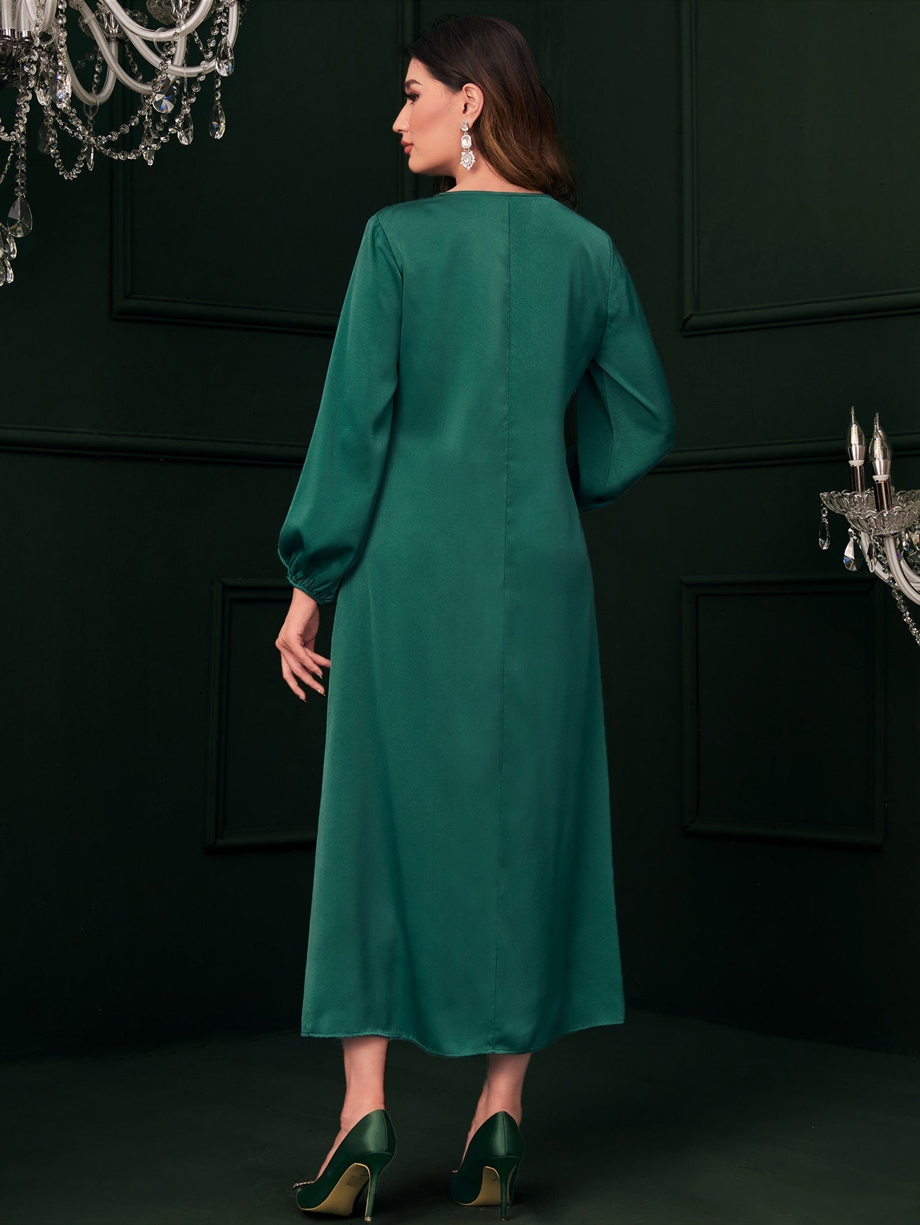 SHEIN Modely Ruched Lantern Sleeve Dress