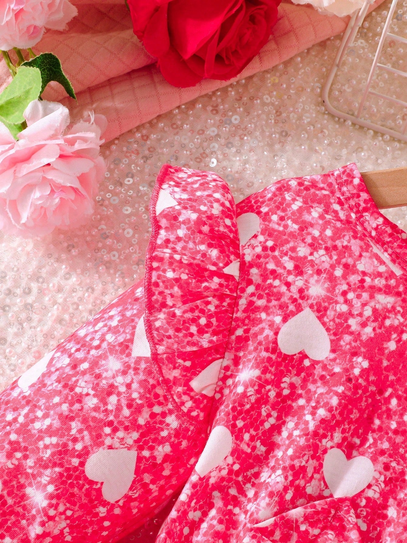 SHEIN Kids CHARMNG Little Girls' Romantic Mesh Spliced Heartheart & Letter Print Dress with Oversized Bow, Spring & Autumn