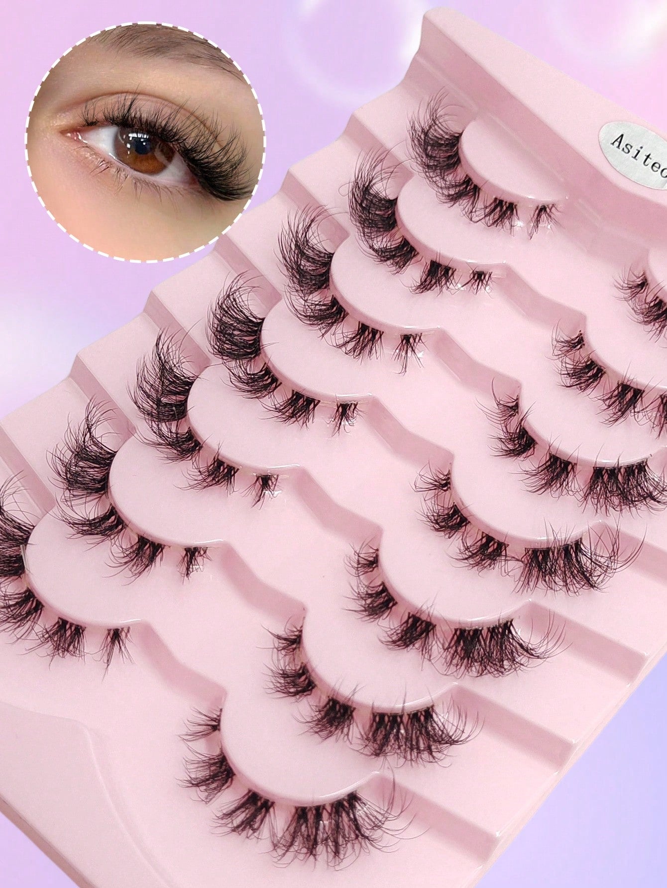 Full Strip Lashes 7 Pairs Clear Band Natural False Eyelashes Dramatic Volume Cat Eye Faux Mink Lashes