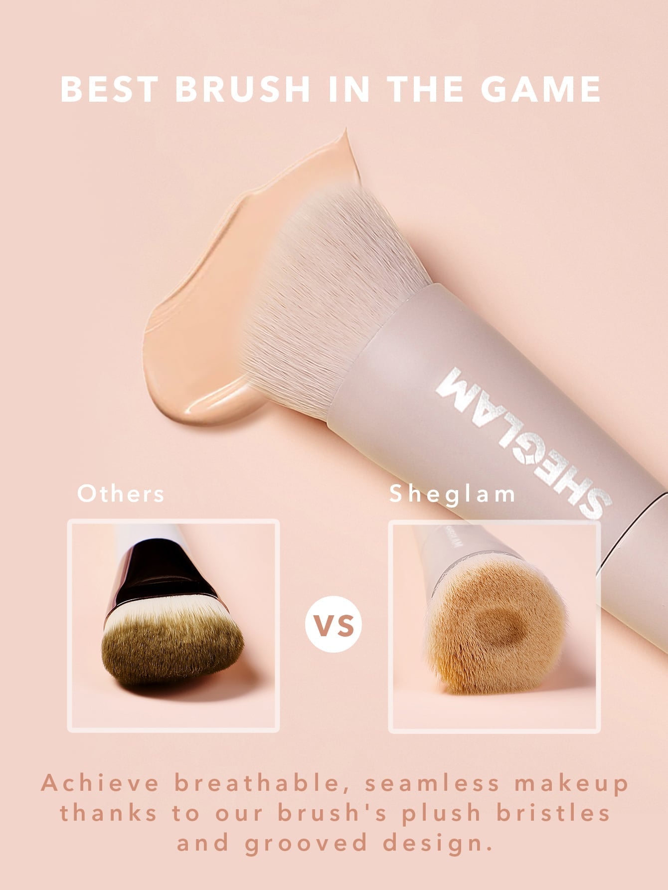 SHEGLAM Skinfinite Foundation Brush Synthetic Flat Top Grooved Design Foundation Brush Professional Makeup Brush Liquid Blending Makeup Tool Black Friday Winter Gifts Face Brush