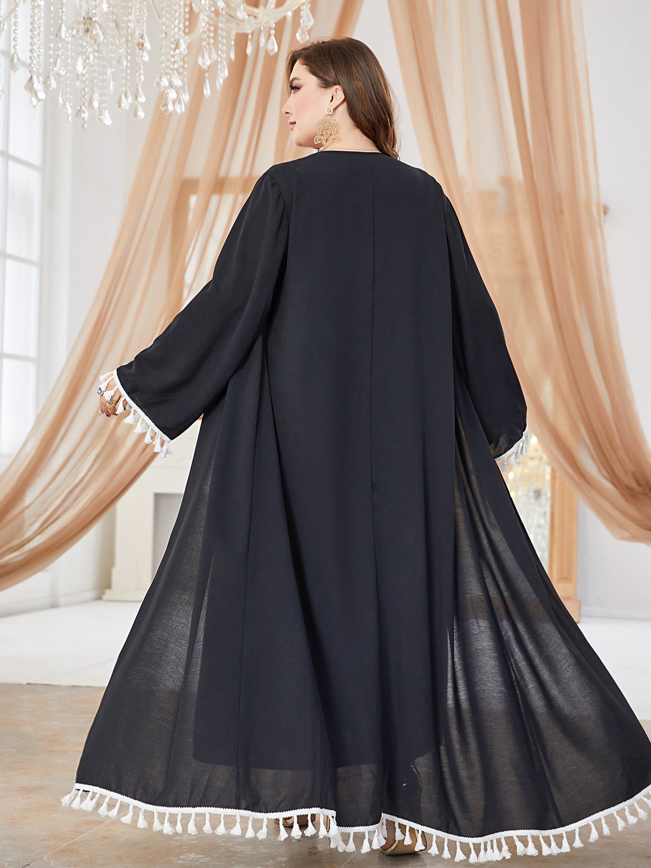 SHEIN Najma plus Tassel Trim Belted Coat & Dress Set
