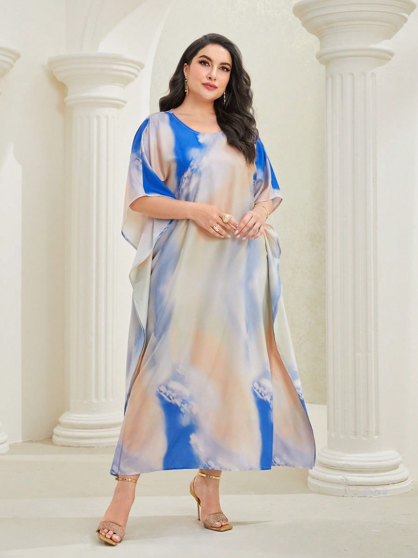 SHEIN Najma plus Tie Dye Batwing Sleeve Dress