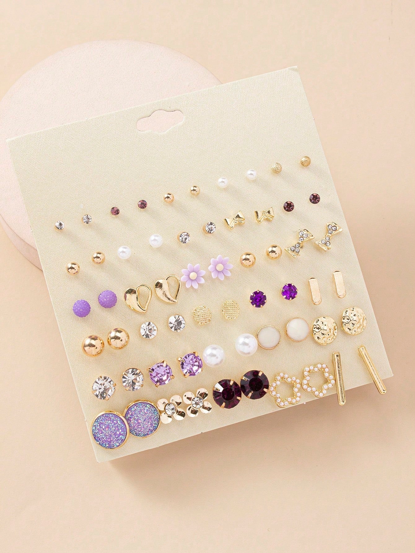 30 Pairs/Set Exquisite Simple Faux Pearl Flower Heart Bowknot Shaped Women'S Dating Earrings Gift Set
