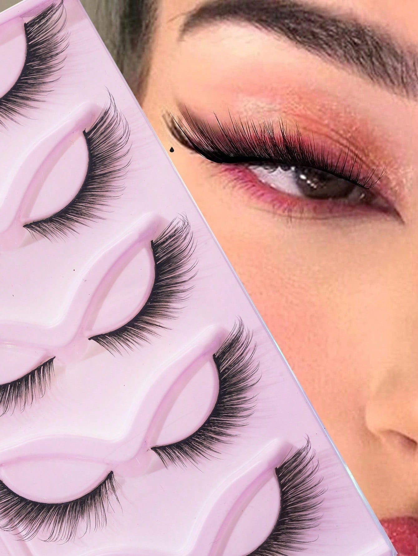 5 Pairs of Slender Long Curly Fox Eye Manga Lashes Eyetail Elongated False Eyelashes 16Mm