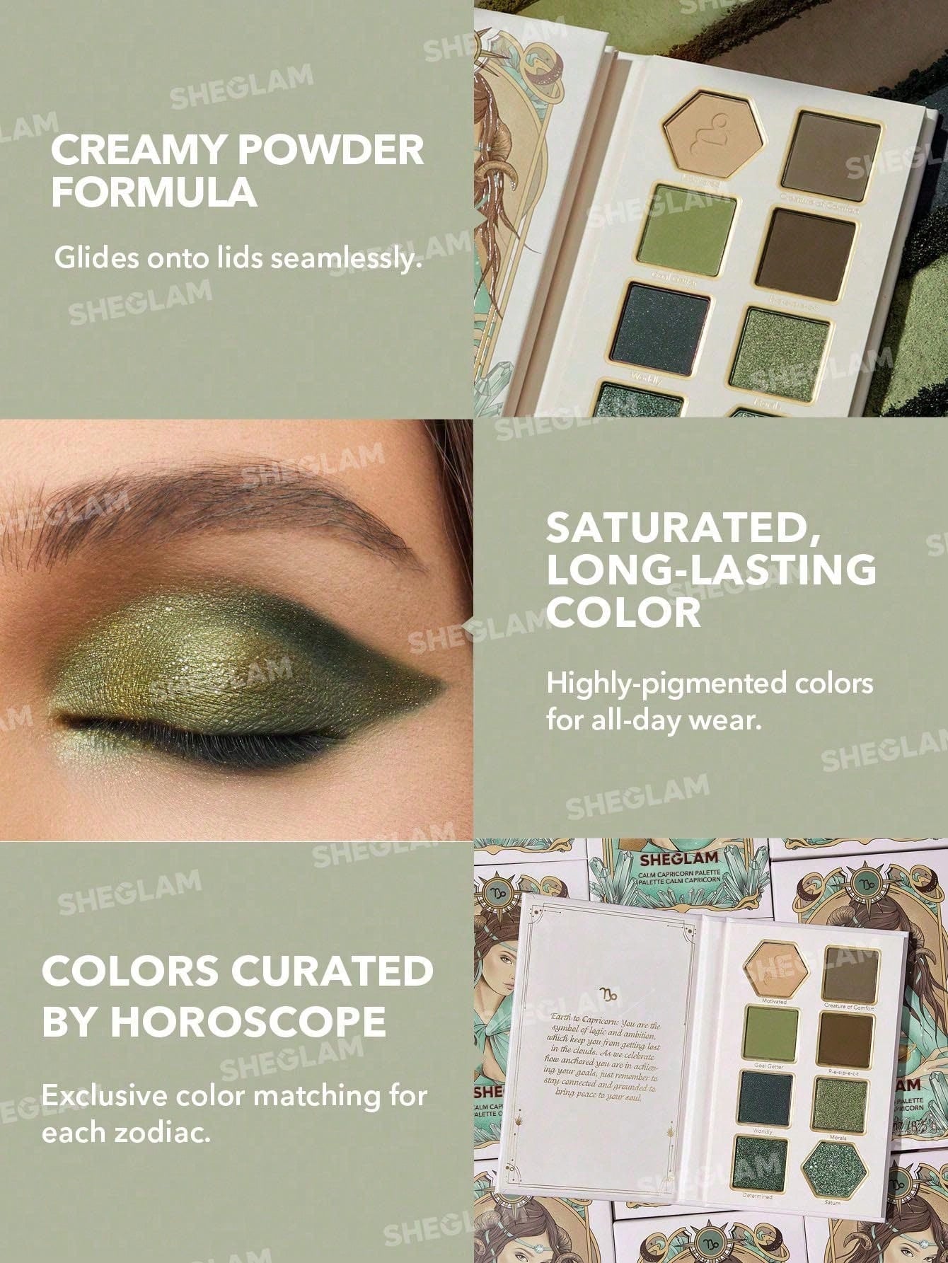 SHEGLAM Calm Capricorn Palette 8-Clolor Shimmer Pearlescent Matte Eyeshadow Palette Grey Brown Blue Green Glitter High Pigment Long Wear Blendable Pro Eyeshadow Black Friday Winter Brown Eyeshadow