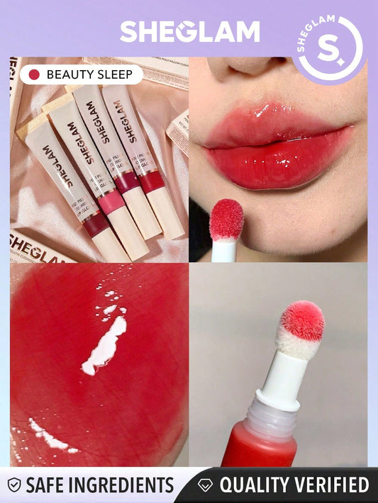 SHEGLAM Pout Pillow Cushion Lip Gloss-Beauty Sleep Moisturizing Liquid Lipstick High Shine Finish Sponge Tip Applicator Moisturizing Non-Sticky Lip Glaze Party Lip Gloss