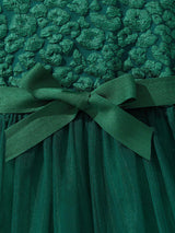 Tween Girl'S Green Jacquard Mesh Dress