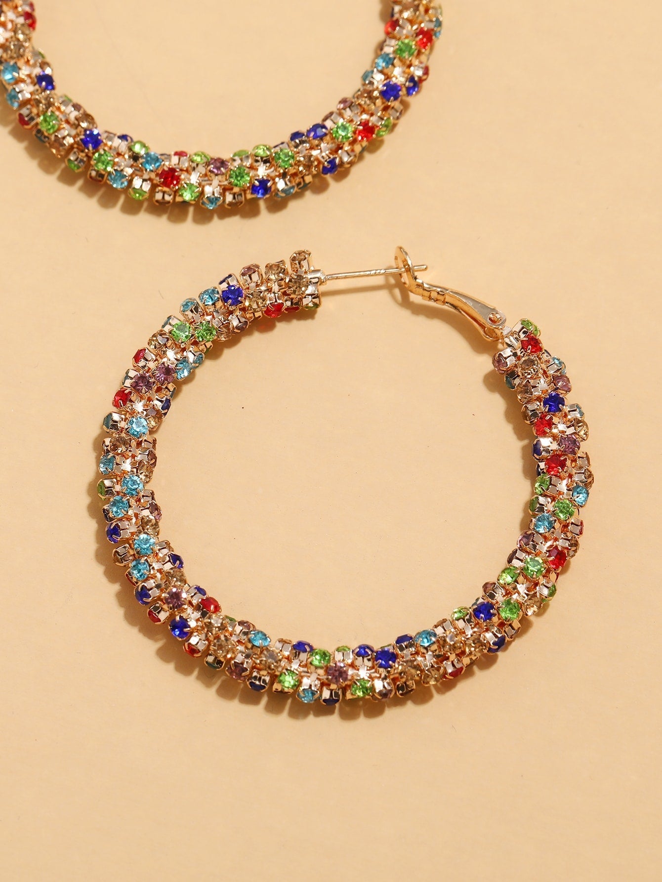 1Pair Random Color Rhinestone Decor Hoop Earrings for Women for Daily Decoration
