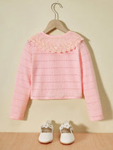 Little Girls' Lace Splice Cardigan with Single Button Closure