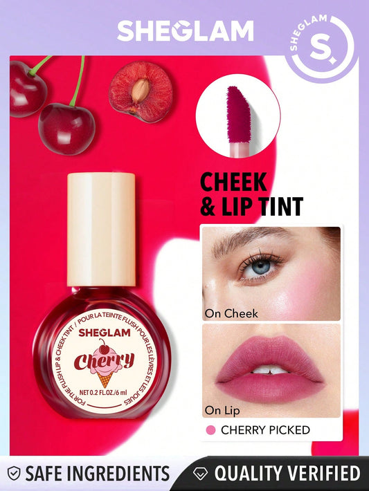 SHEGLAM for the Flush Lip & Cheek Tint-Cherry Picked Long-Lasting Matte Finish Lip Tint Easy-To-Use Lightweight Blush Moisturizing Lip Stain Liquid Lipstick Pink Purple Liquid Lipstick