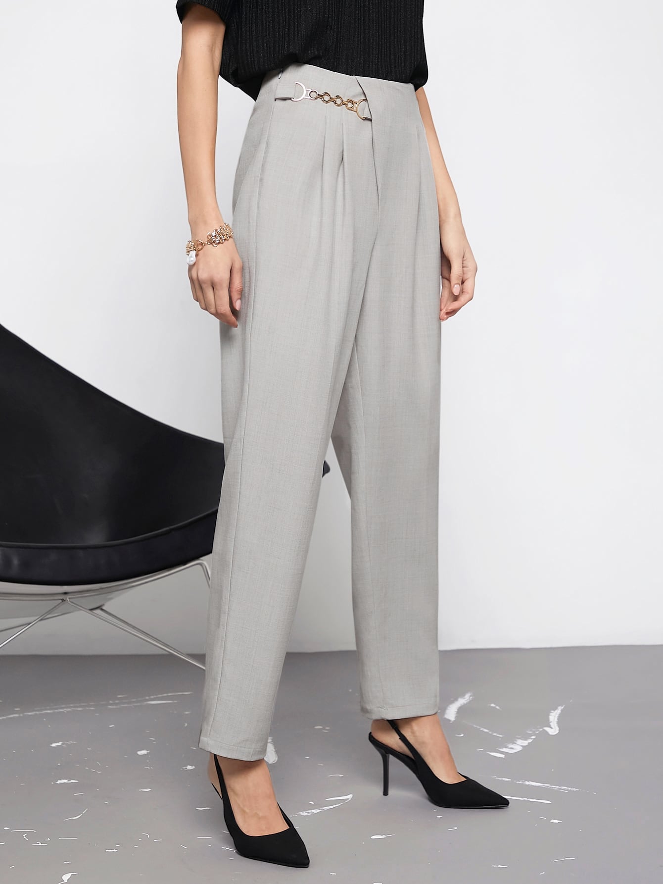 SHEIN Maija High Waist Chain Detail Pants Workwear