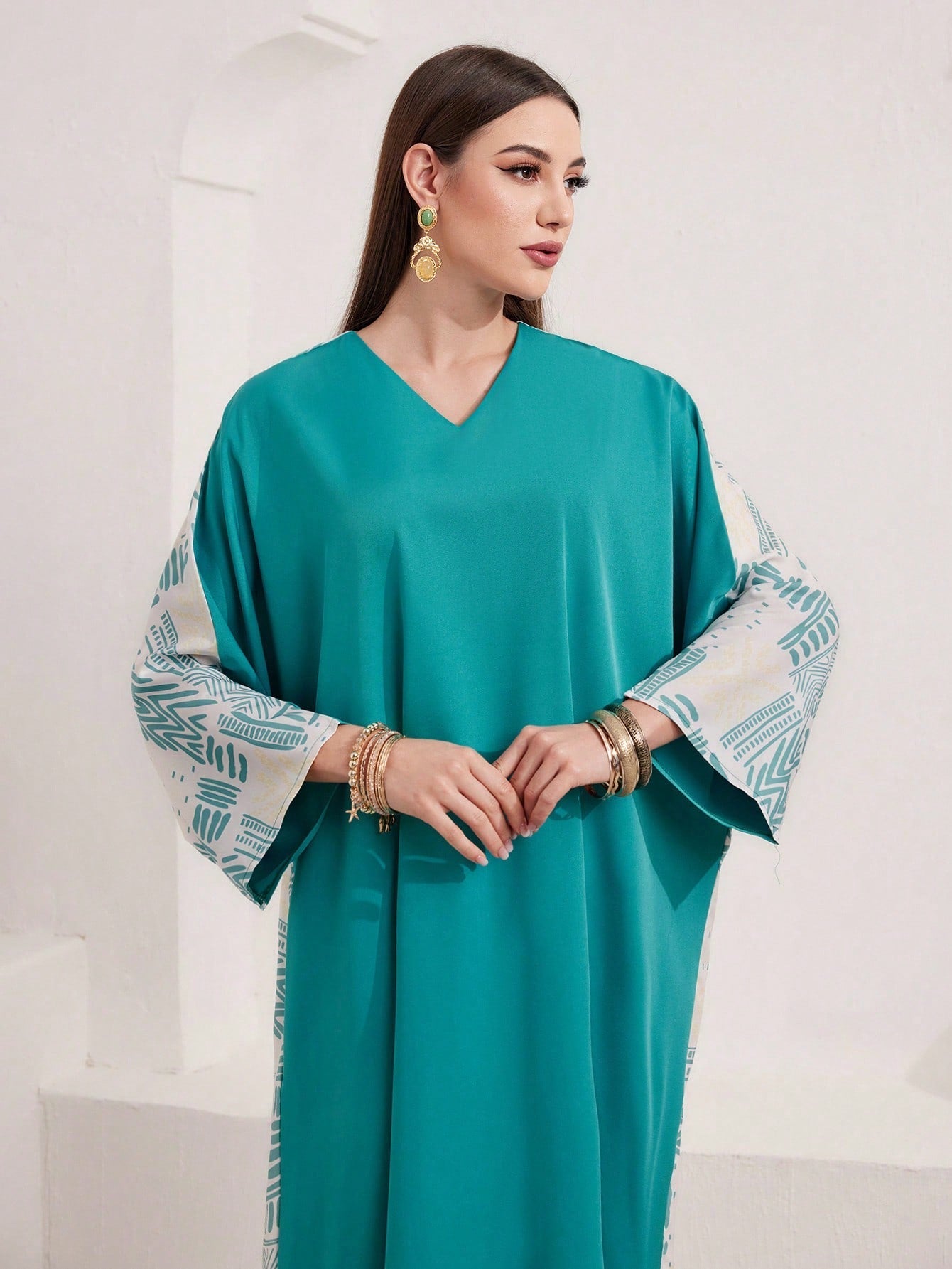 SHEIN Najma V-Neck Long Sleeve Kaftan