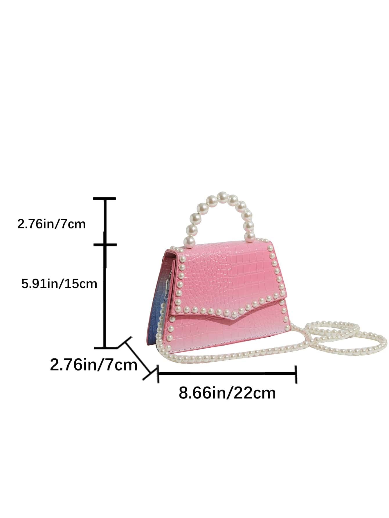 Small Square Bag Faux Pearl Decor Ombre Design