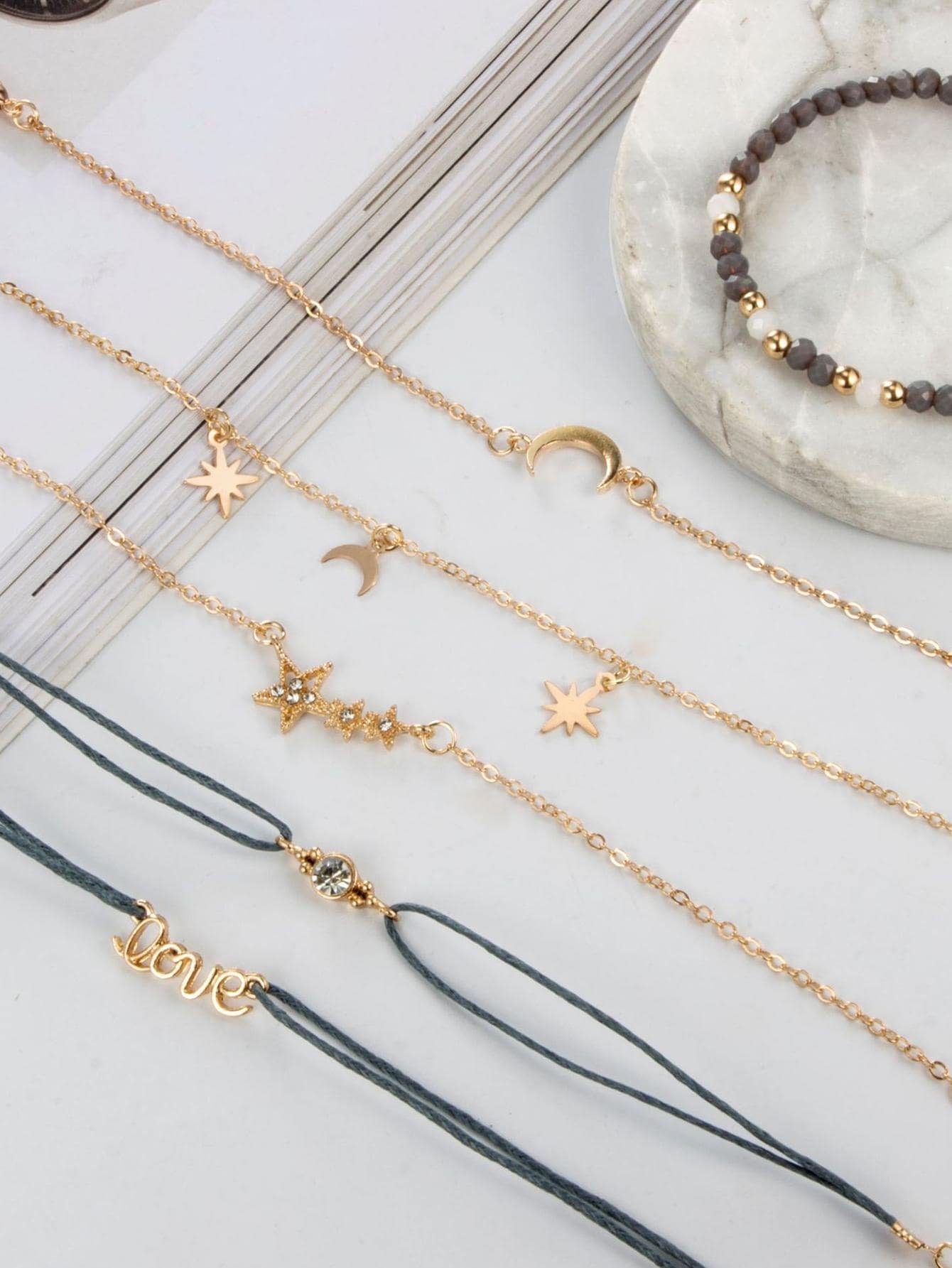 6Pcs/Set Moon Decor Bracelet