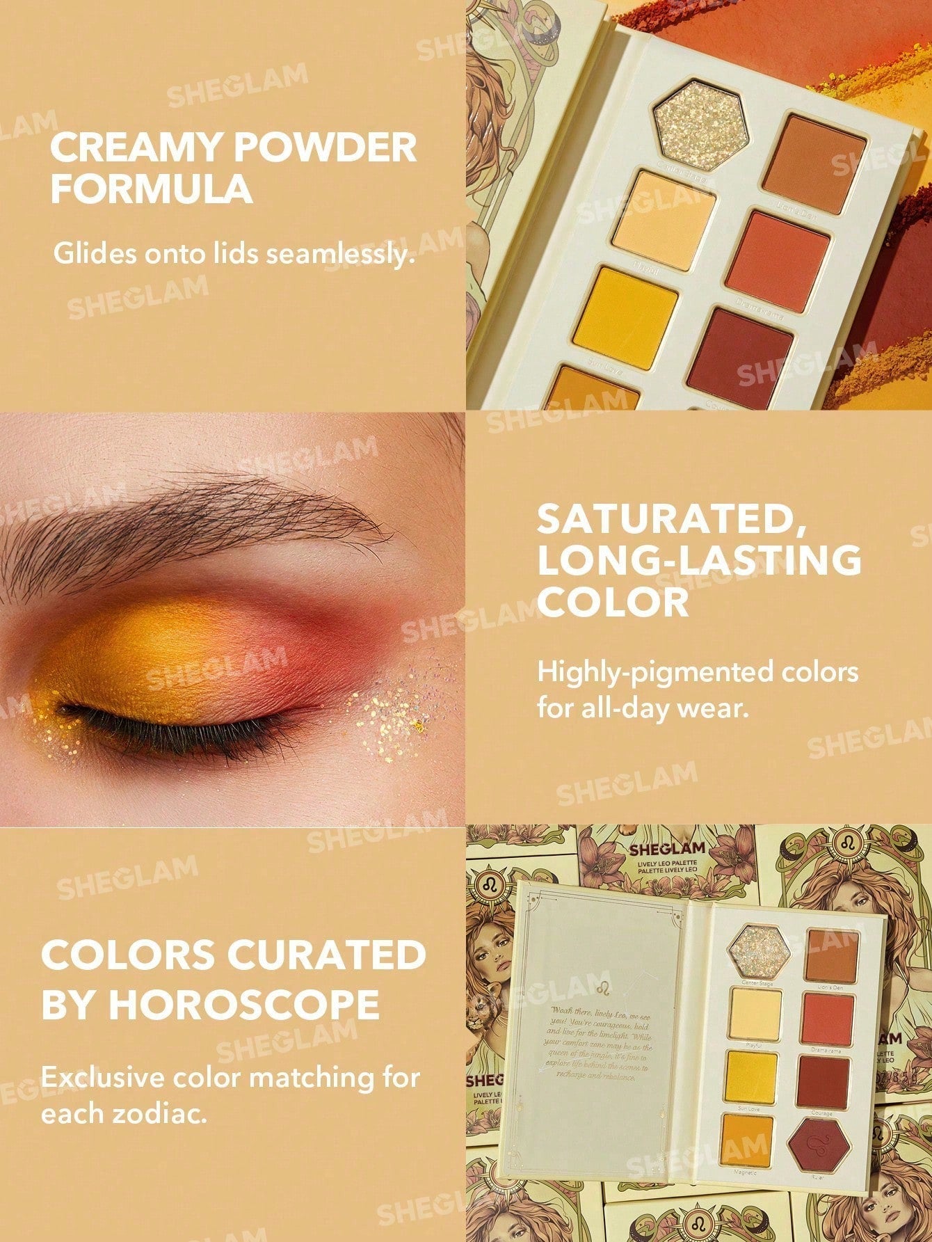 SHEGLAM Lively Leo Palette 8-Clolor Glitter Matte Eyeshadow Palette Bold Yellow Orange Shiny Gold High Pigment Long Wear Blendable Pro Eyeshadow Black Friday Winter Eyeshadow