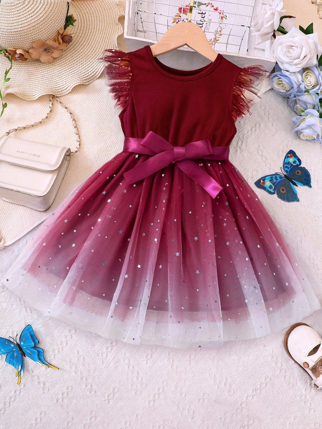 Girls' Gradient Splice Mesh Dress