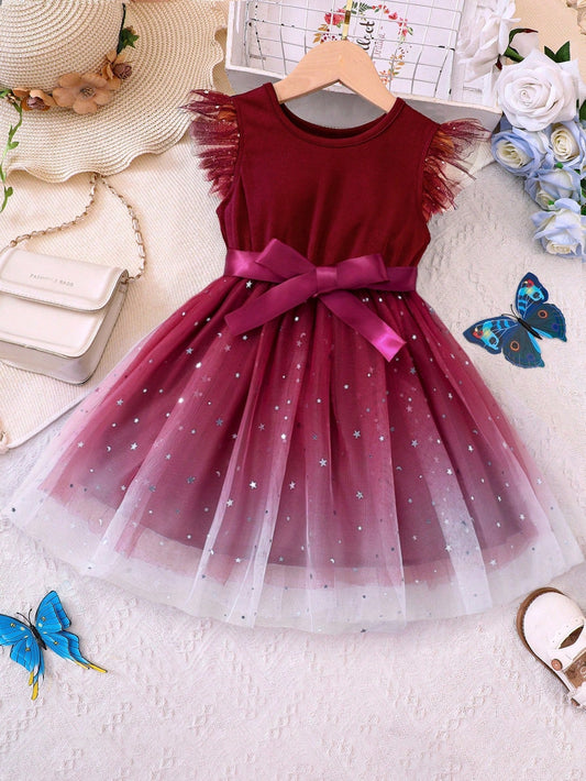 Girls' Gradient Splice Mesh Dress