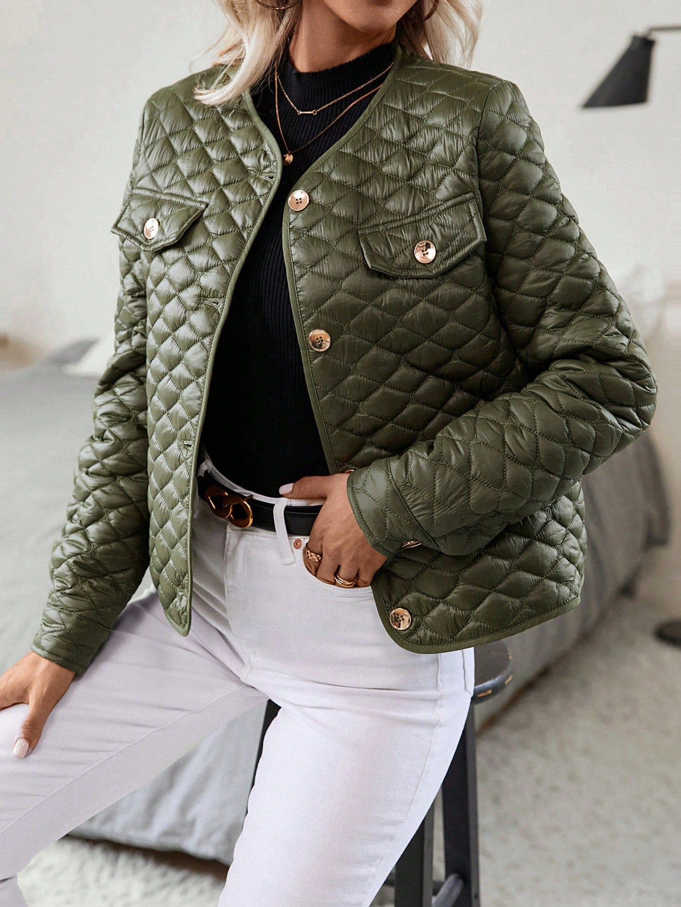 SHEIN Clasi Flap Detail Quilted Coat