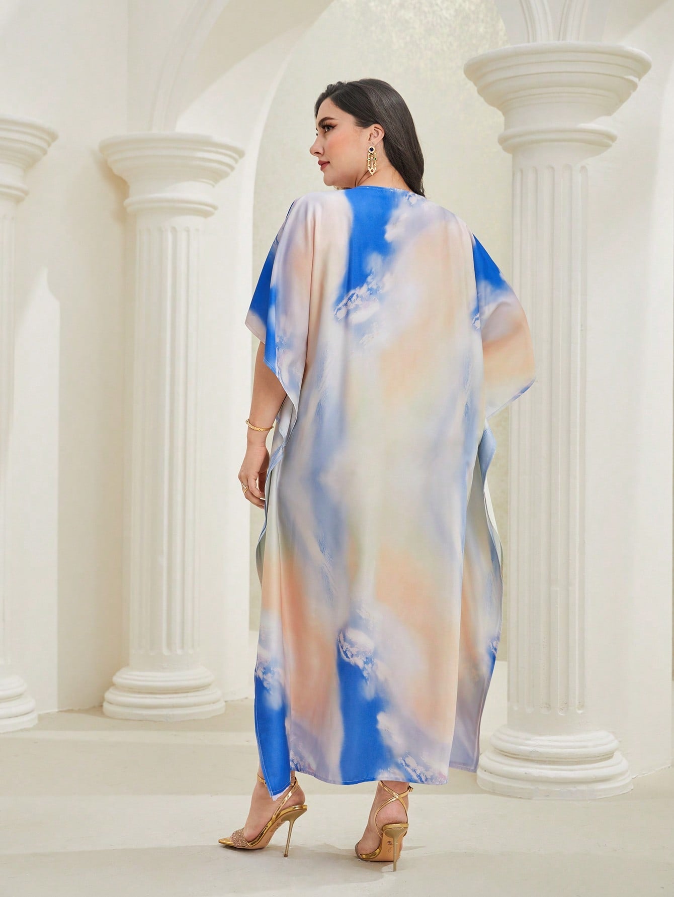 SHEIN Najma plus Tie Dye Batwing Sleeve Dress