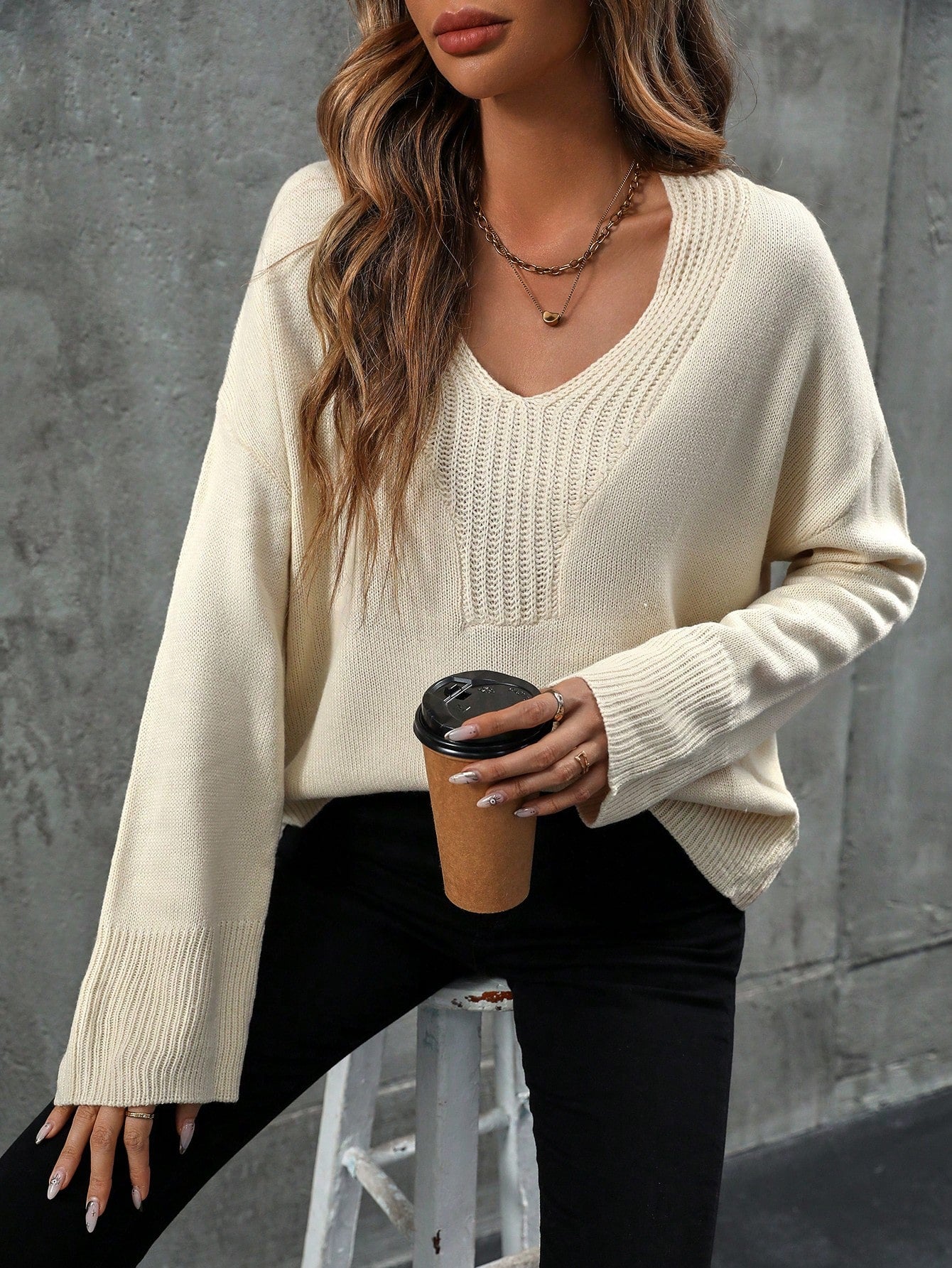 SHEIN Essnce Solid Drop Shoulder Sweater