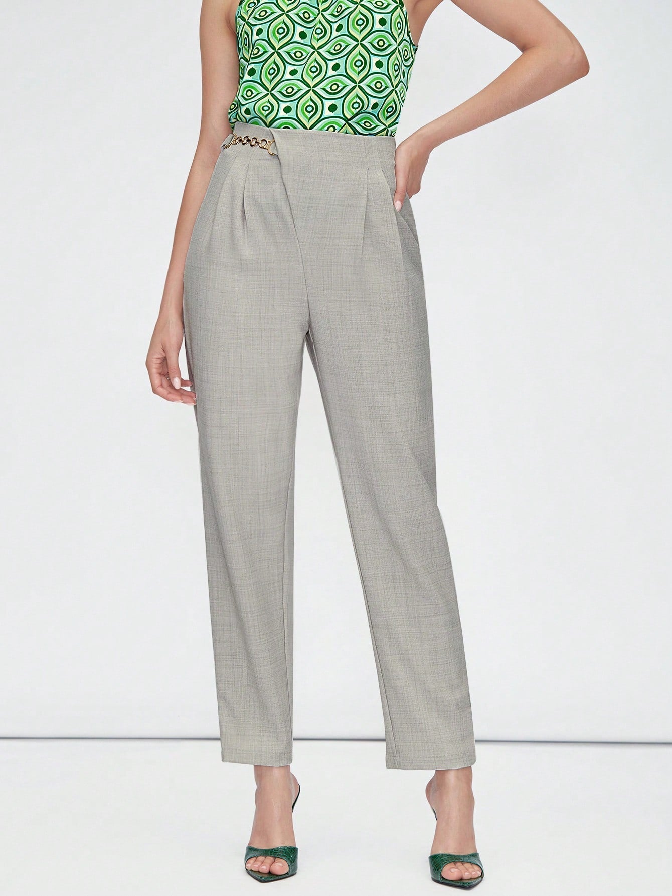 SHEIN Maija High Waist Chain Detail Pants Workwear