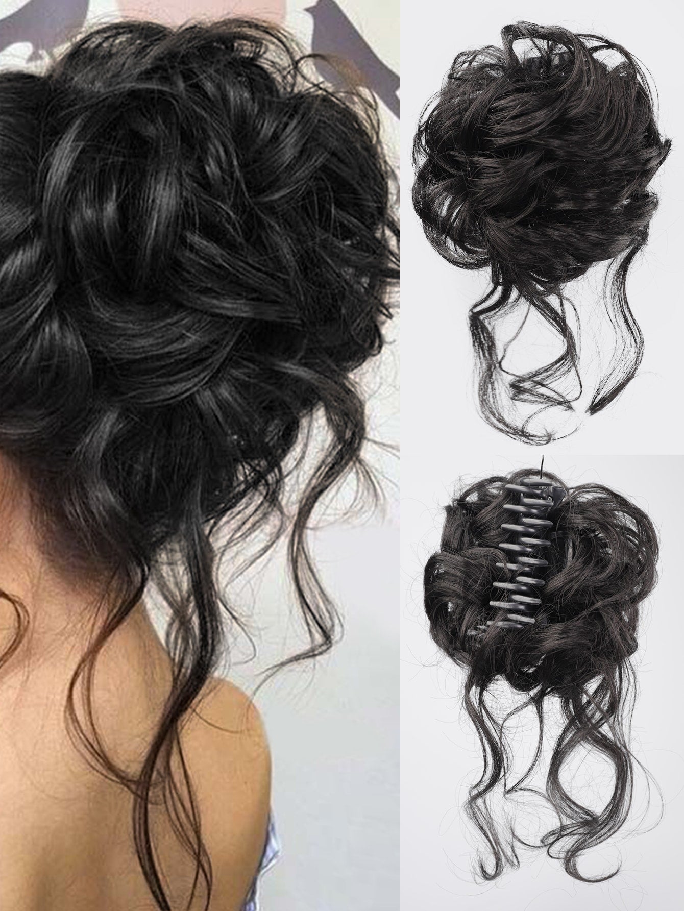 Synthetic Messy Curly Claw Hair Bun Chignon Hair Extensions Scrunchy Fake False Black Hair with Tail for Women Hairpieces