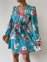 Women'S Lantern Sleeve Dress with Floral Pattern