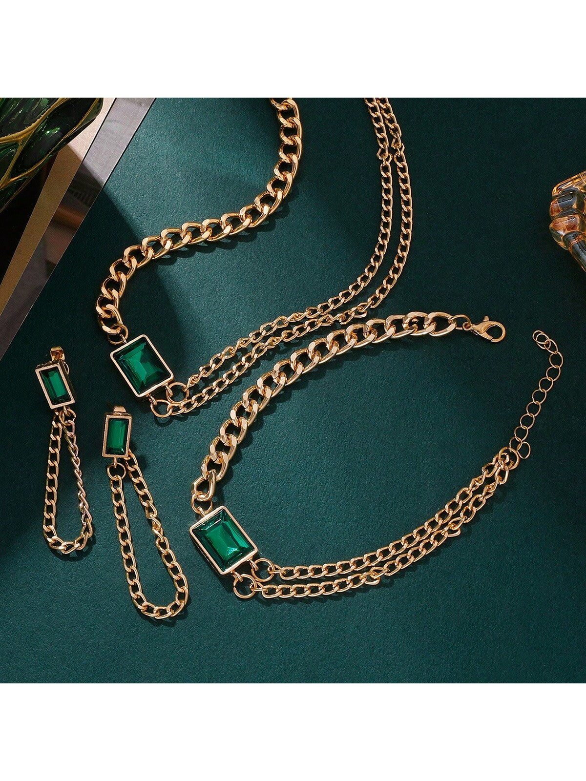 4Pcs/Set Women'S Exquisite Double Layered Necklace, Bracelet, Earrings Set