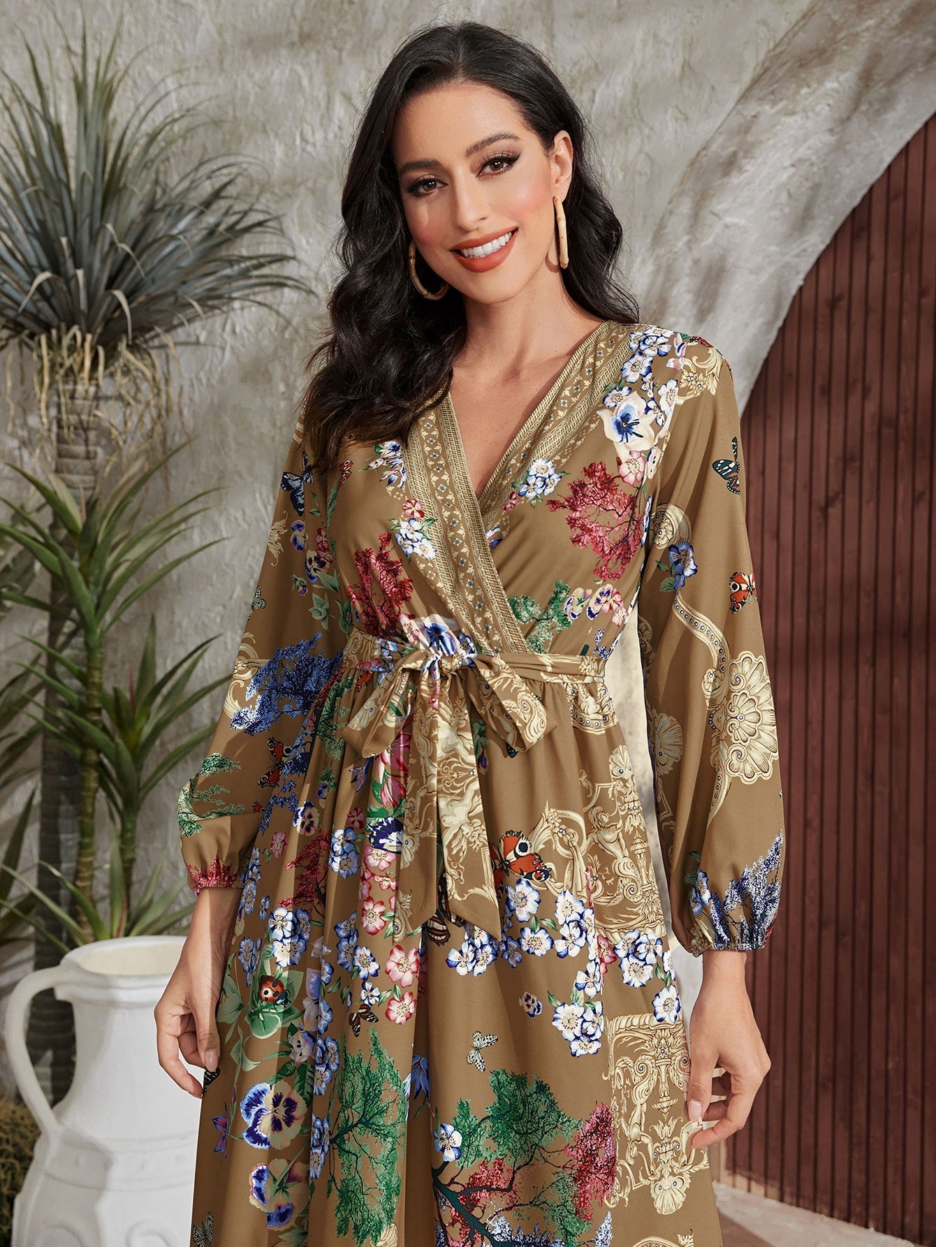 SHEIN Mulvari Floral Print Belted Dress