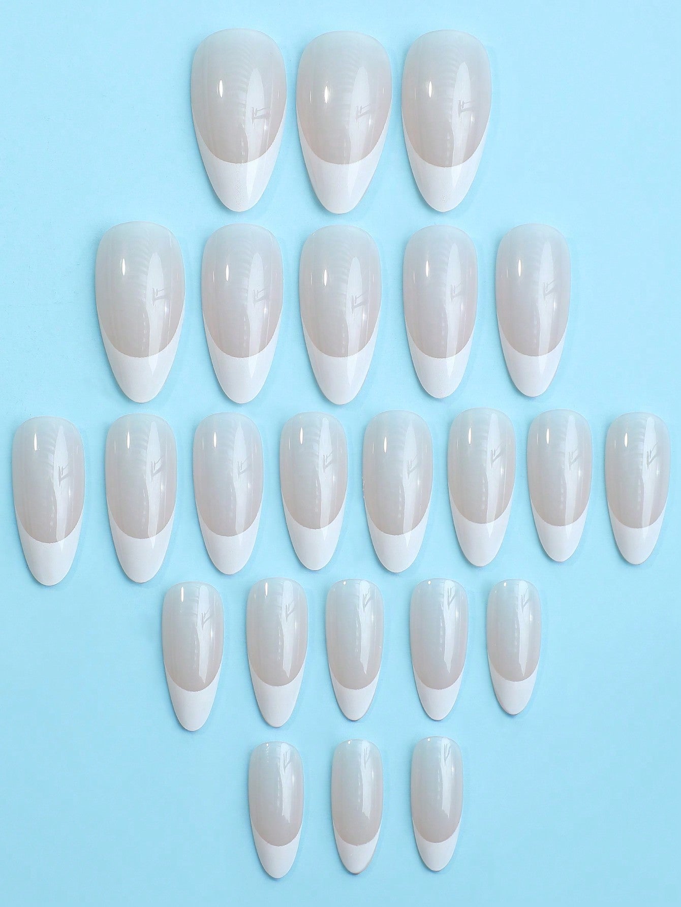 24PCS Medium Almond Press on Nails White French False Nail Minimalist Fake Nails for Women & Girls