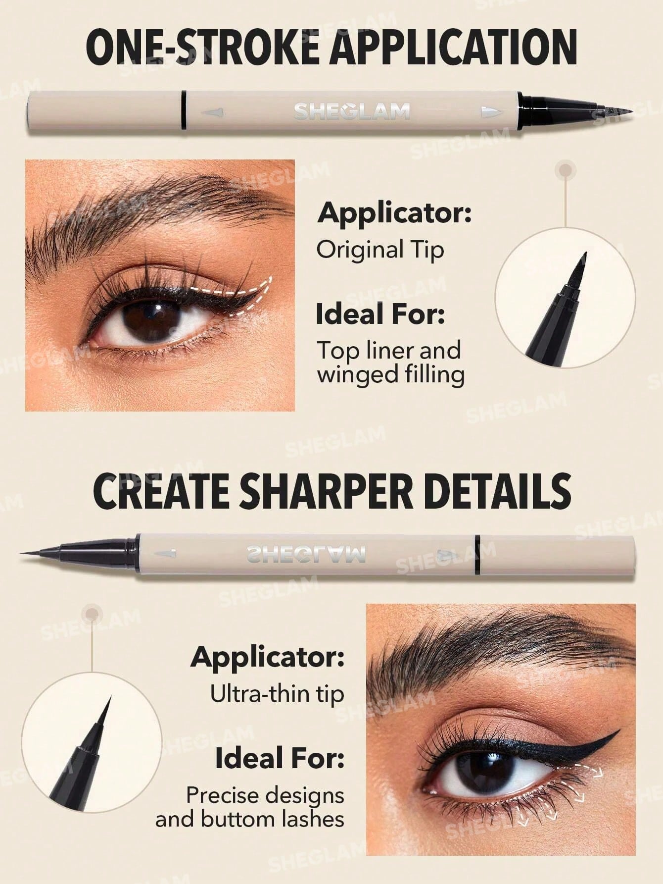 SHEGLAM Multi-Tasker Line & Detail Eyeliner Pen-Black 2 in 1 Waterproof Double Head Liquid Eyeliner Pencil Ultra-Fine Sweat-Proof Easy to Use Precision Ultra-Fine Bold Eyeliner Black Friday Sale Gothic Eyeliner
