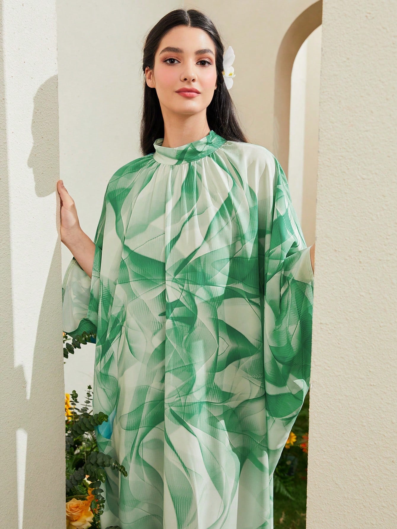 SHEIN Najma Allover Print Batwing Sleeve Kaftan