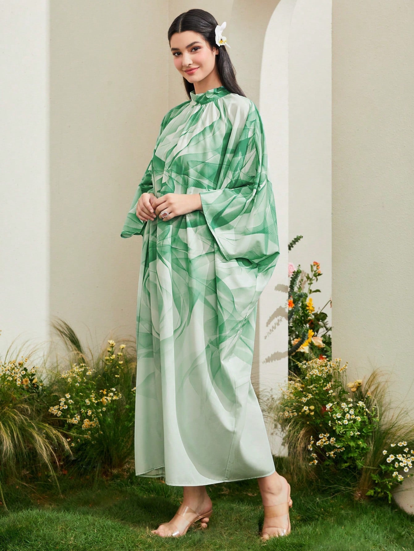 SHEIN Najma Allover Print Batwing Sleeve Kaftan