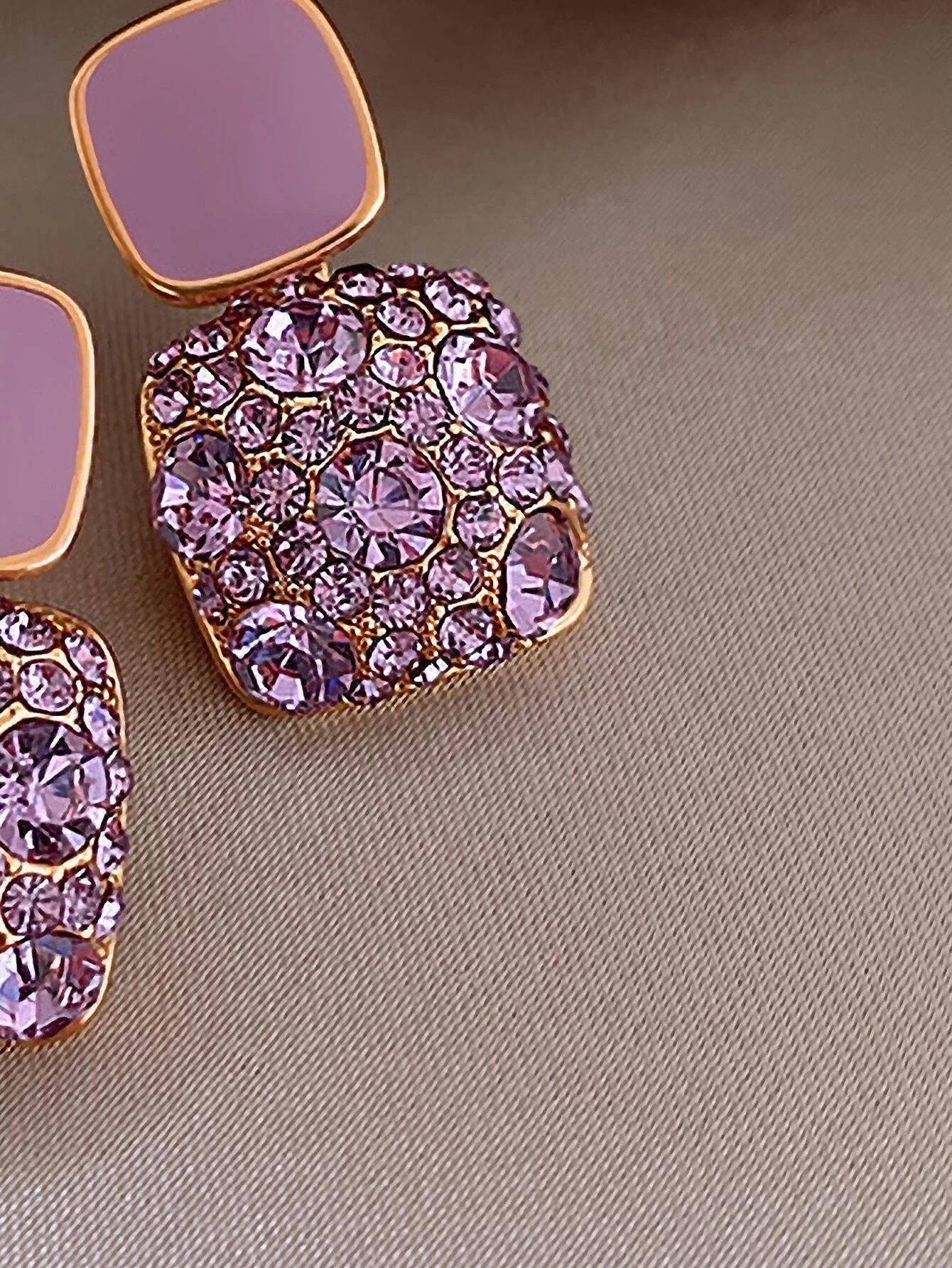 1Pair Glamorous Zinc Alloy Rhinestone Square Drop Earrings for Women for Party