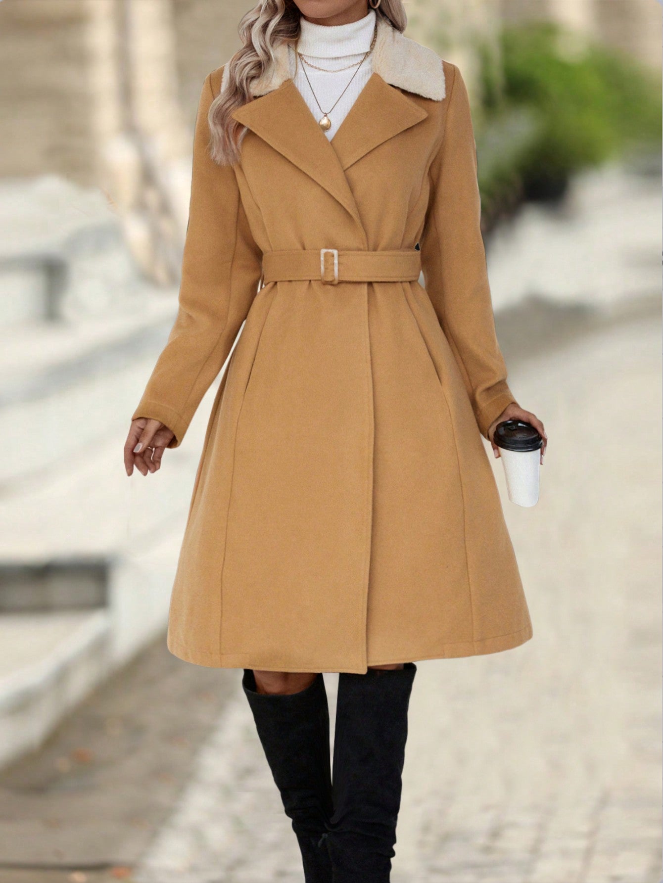 Borg Collar Belted Overcoat