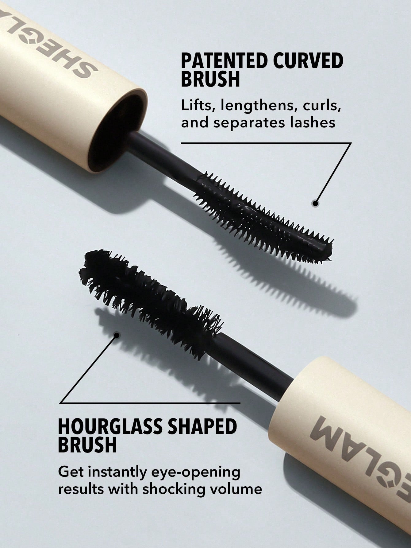 SHEGLAM All-In-One Volume & Length Mascara-Washable Black 2 in 1 Double Head Brush Easy to Remove No Smudge Curling Separation Thick Black Mascara Eye Makeup Black Friday Party Mascara