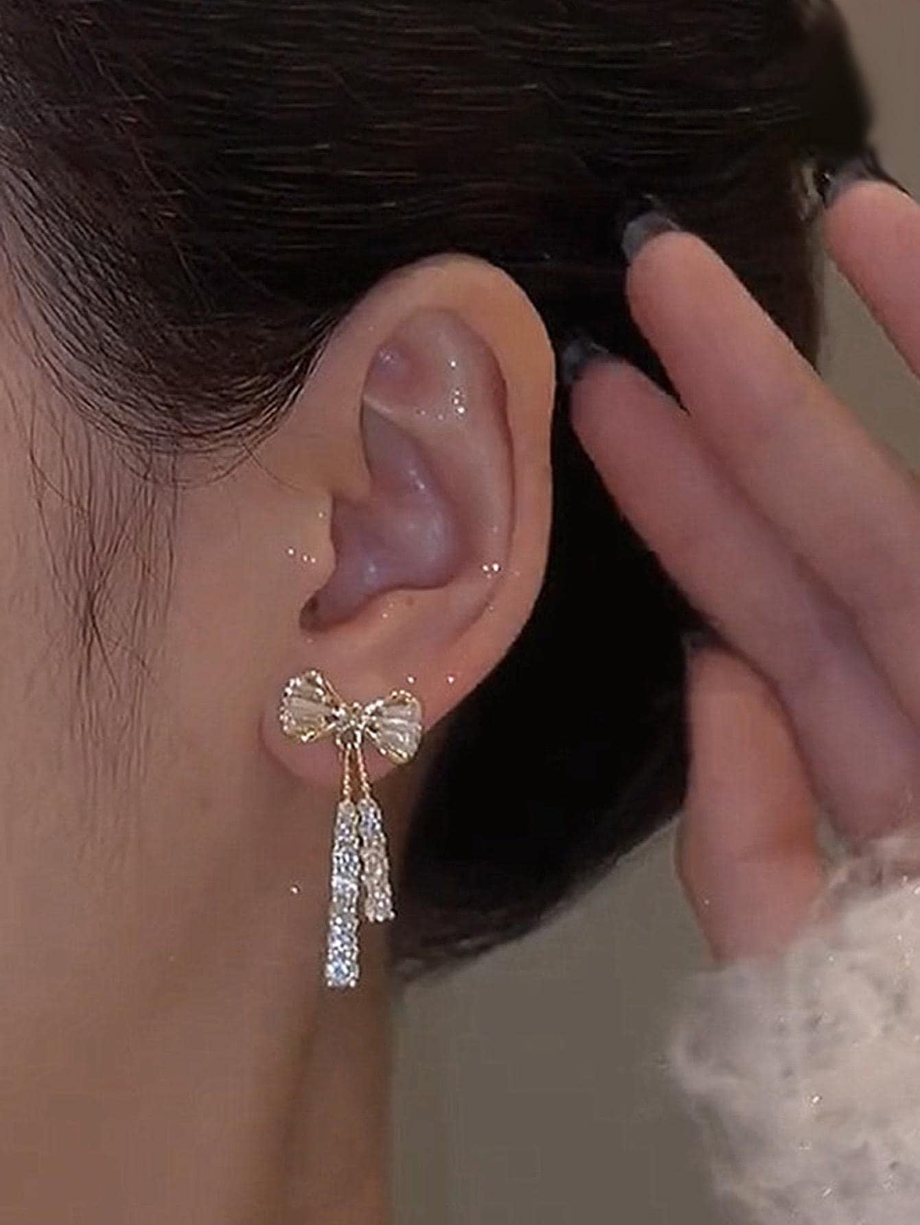 1Pair Fashion Zinc Alloy Rhinestone Bow Drop Earrings for Women for Daily Decoration