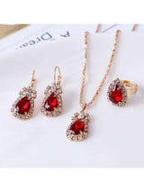 Europe and American Style Personality Teardrop Rhinestone Necklace, Earrings, Ring Set Bridal Jewelry Three-Piece Set