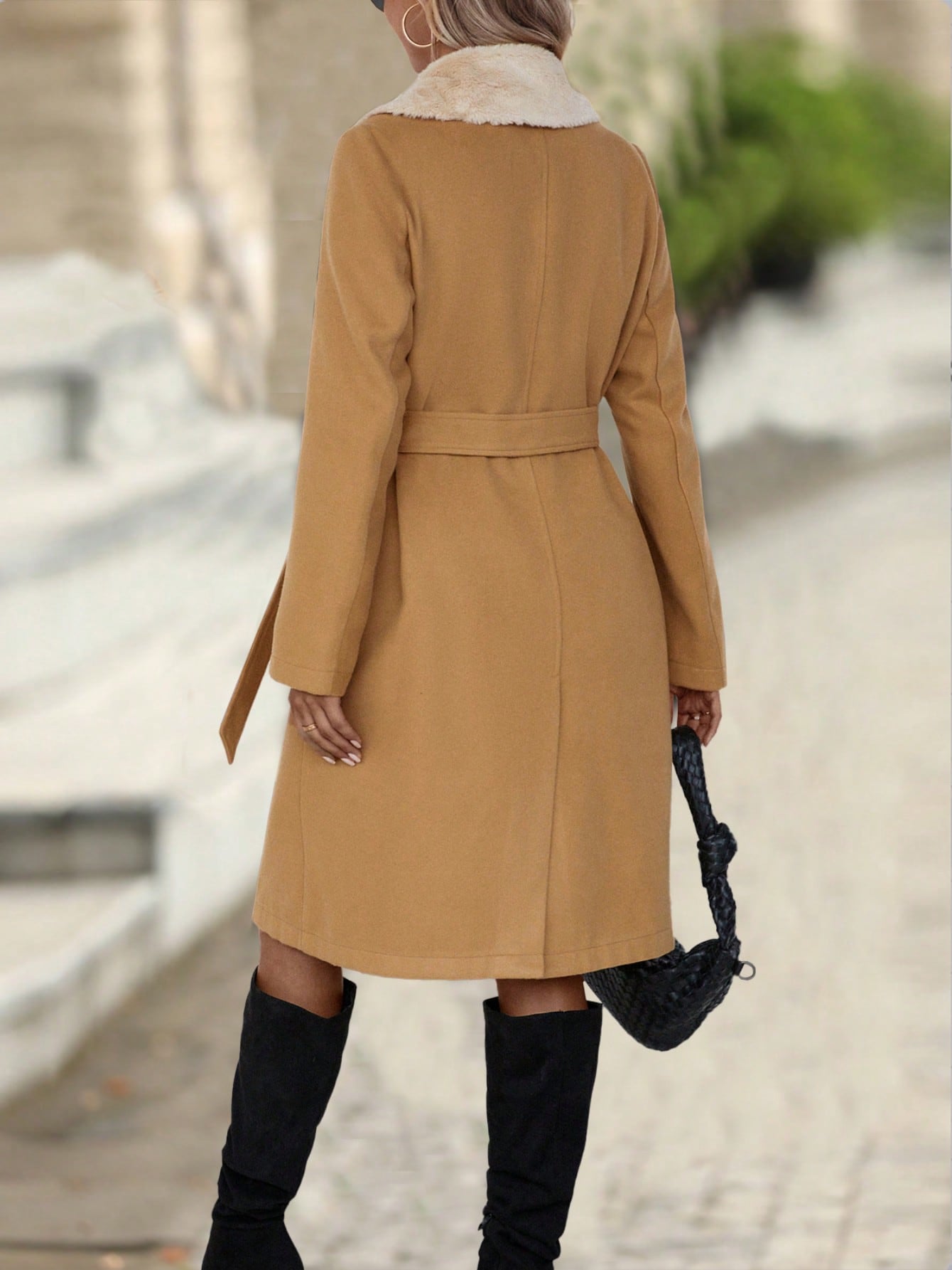 Borg Collar Belted Overcoat