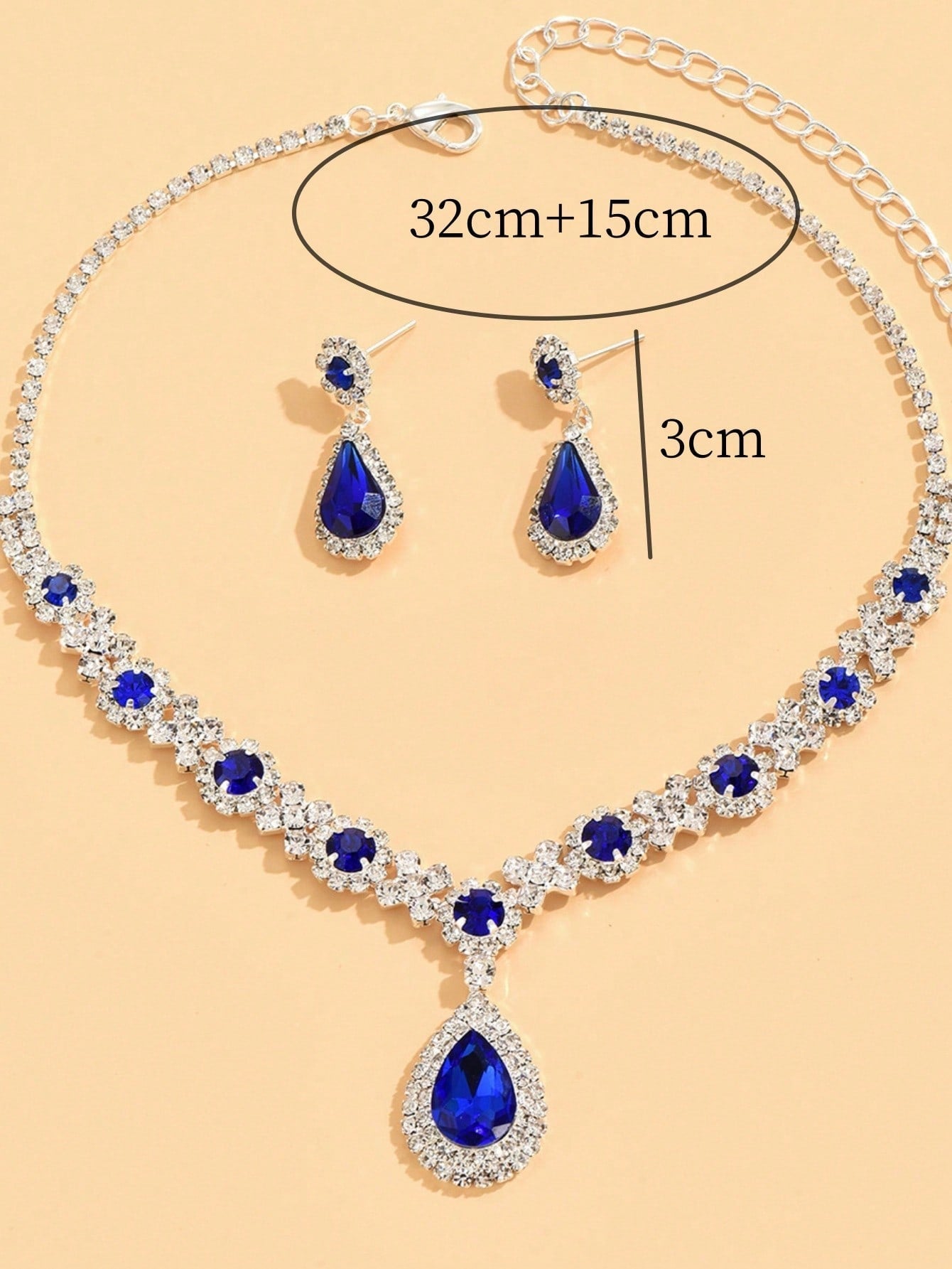 3Pcs Wedding Women'S Fashion Jewelry Set Tassel Rhinestone Earrings Necklace Luxury Party Fashion Accessories