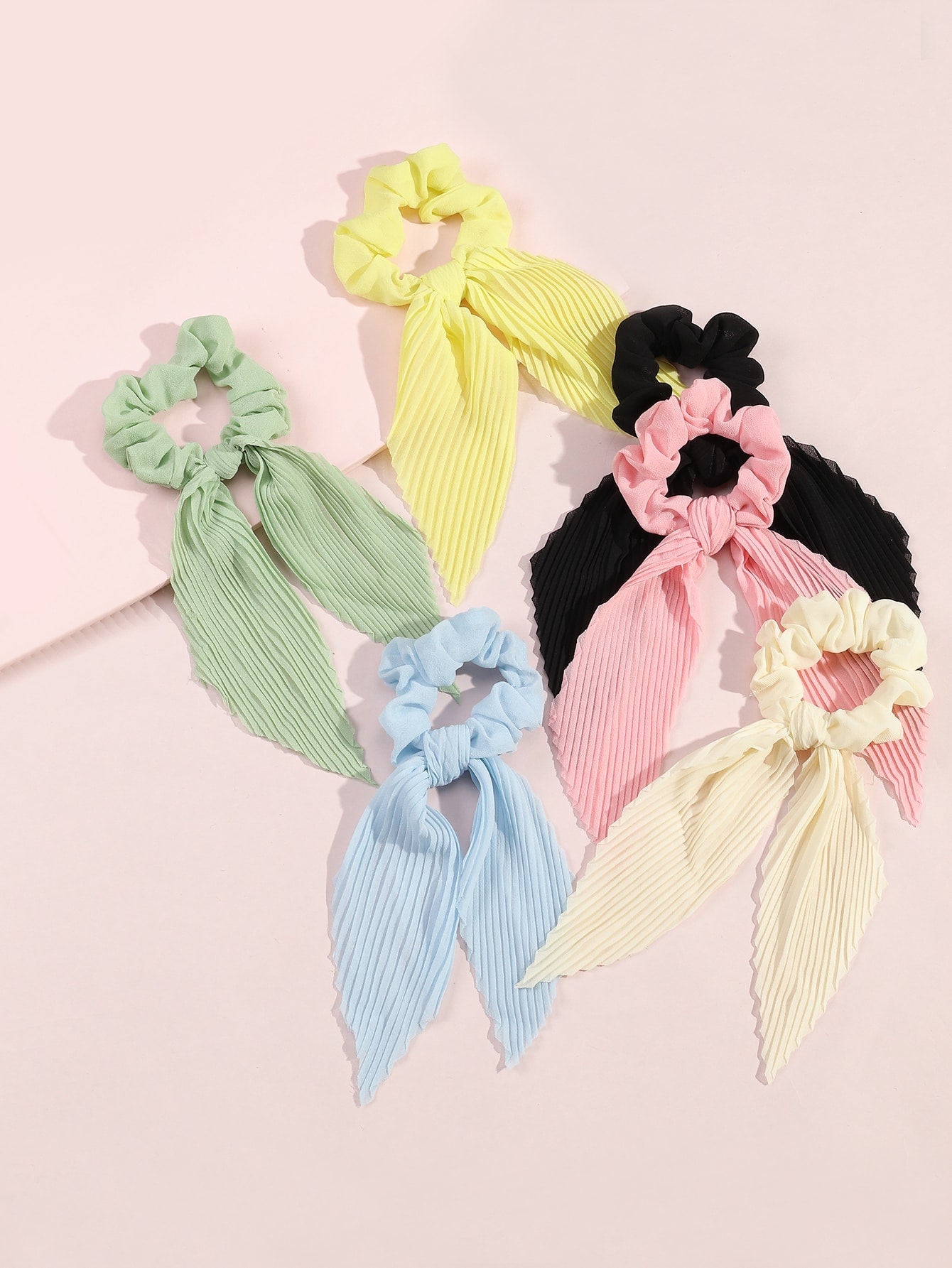 6Pcs/Set Girls' Scrunchies with Ribbon Bowknot