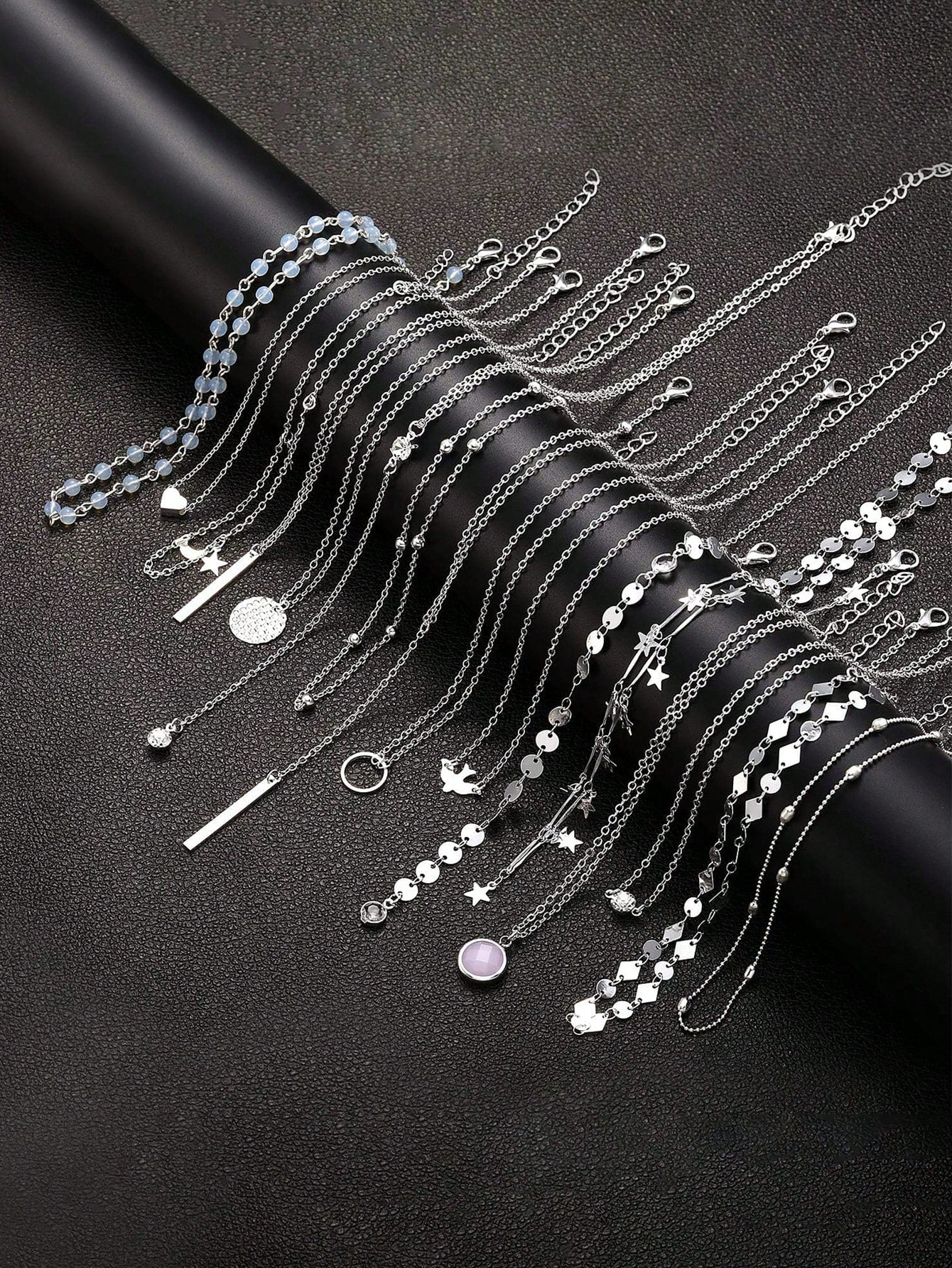 16Pcs Bohemian Style Personality Necklace Set for Autumn and Winter Daily Sweater Chain Collocation