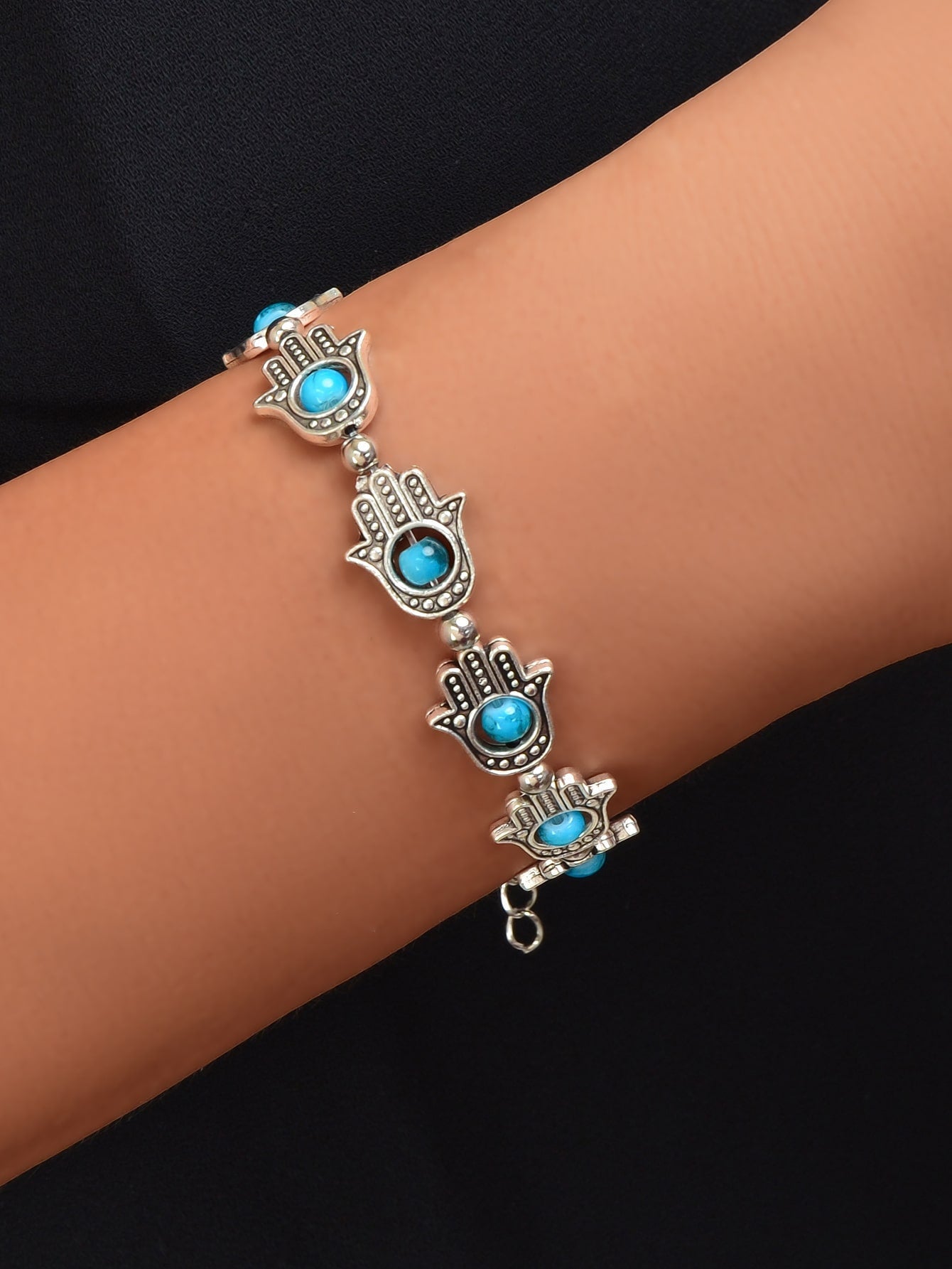 1Pc Vintage Ladies' Blue Turquoise Beaded Bracelet