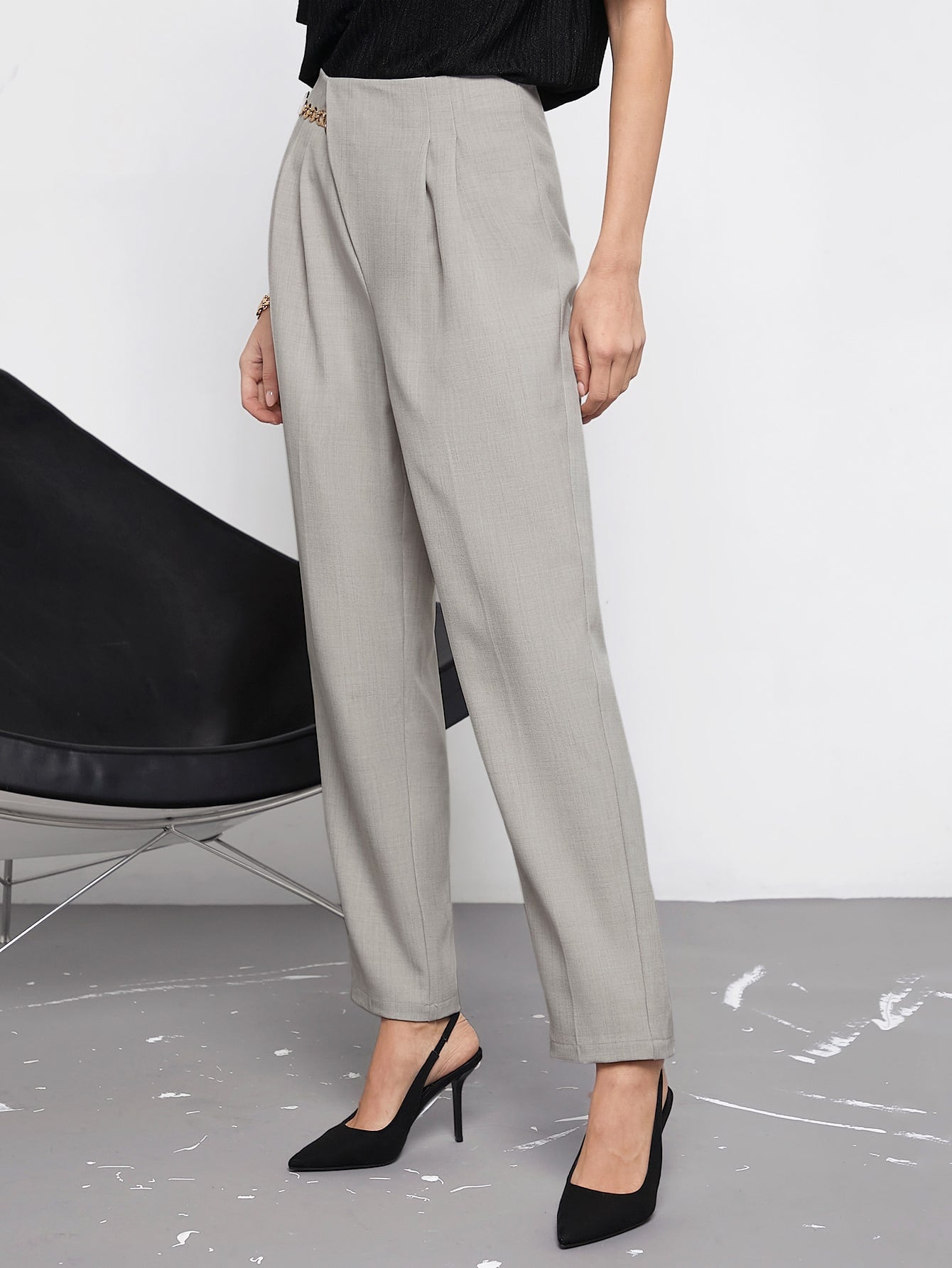 SHEIN Maija High Waist Chain Detail Pants Workwear