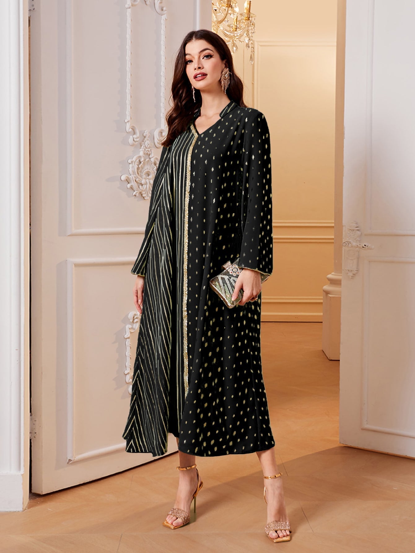 SHEIN Najma Striped & Geo Print Contrast Trim Dress