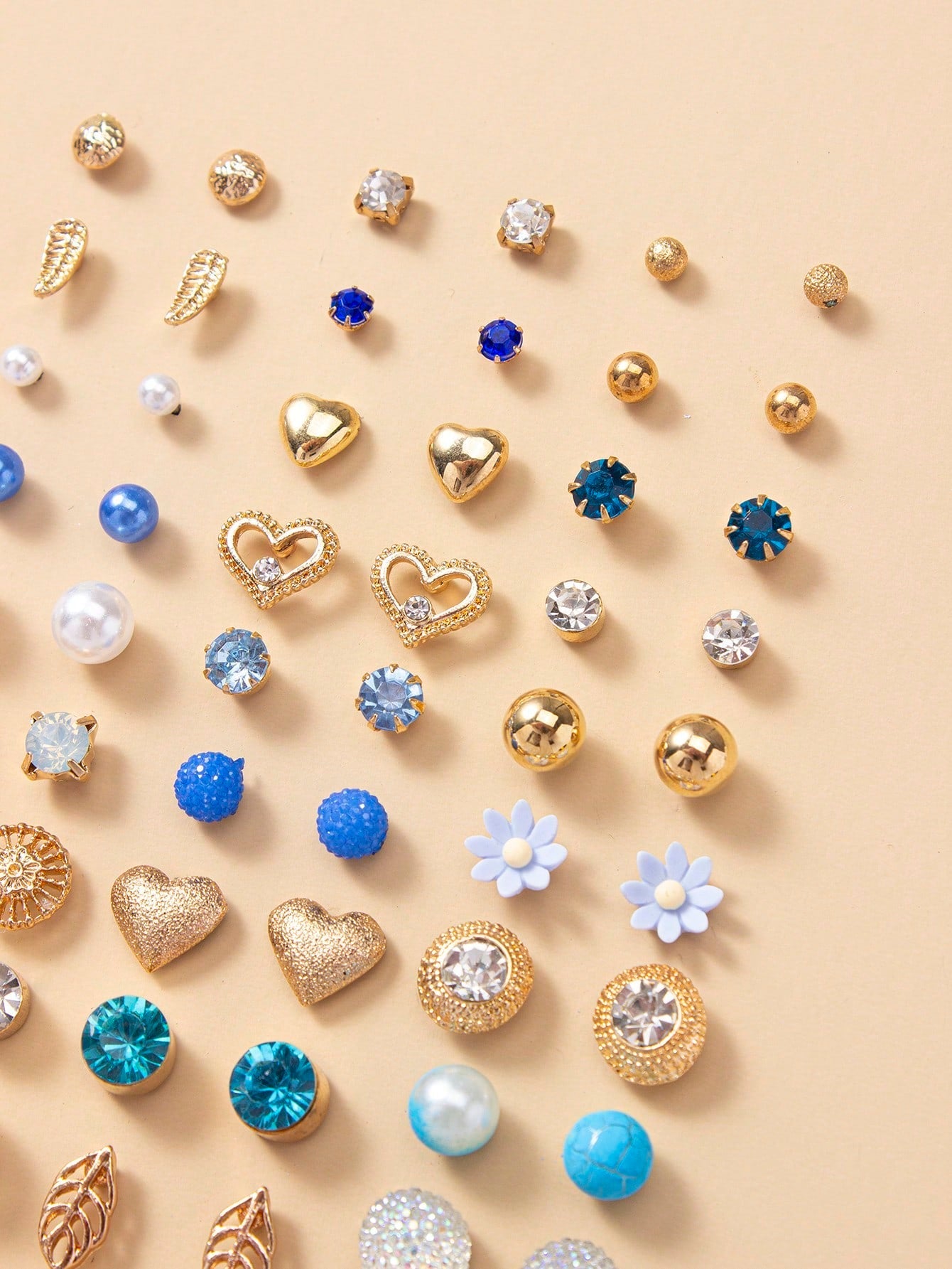1Set 30Pairs Women'S Delicate Metal Small Conch Shell Bead Pearl Heart Gift Earring Set