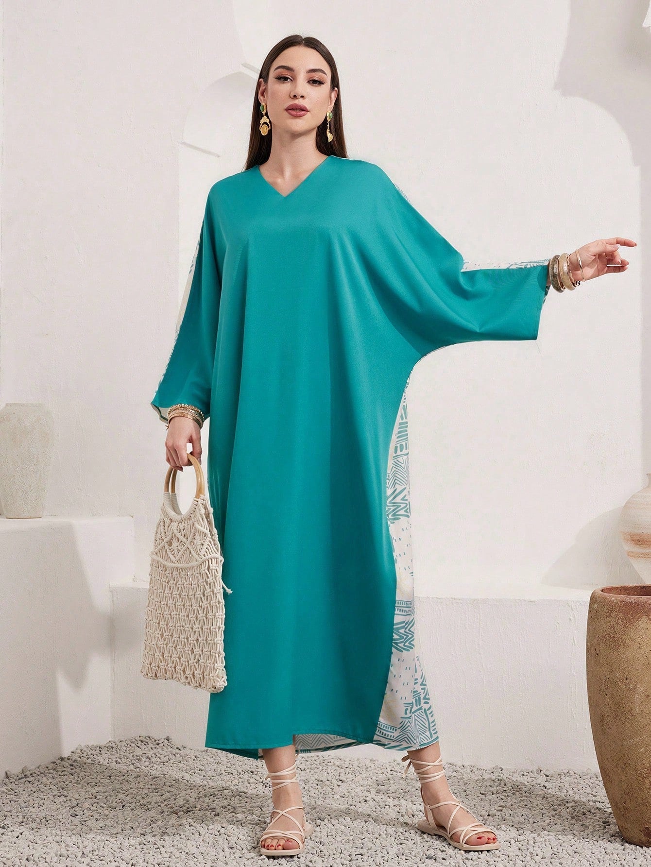 SHEIN Najma V-Neck Long Sleeve Kaftan