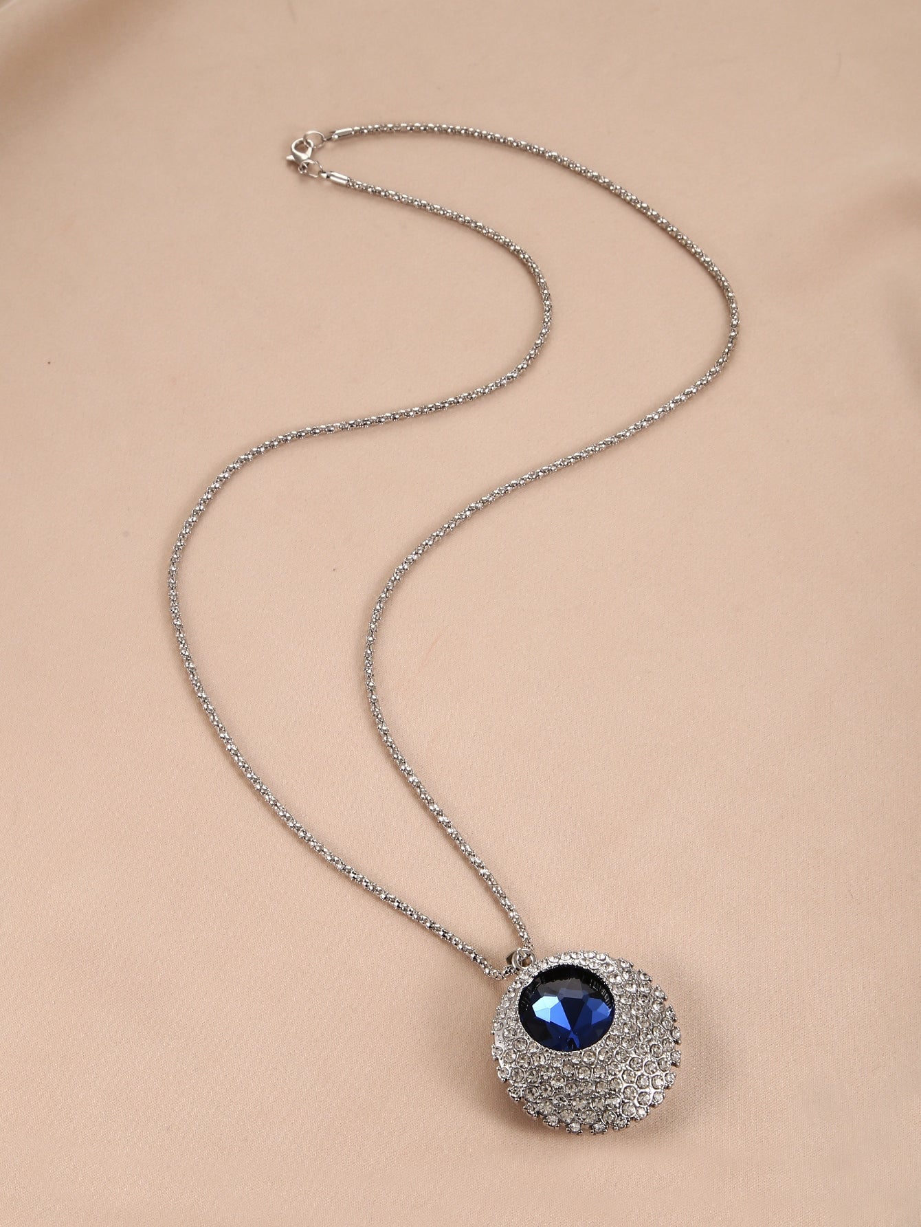 Rhinestone Decor round Pendant Long Necklace for Women'S Fashion Accessory