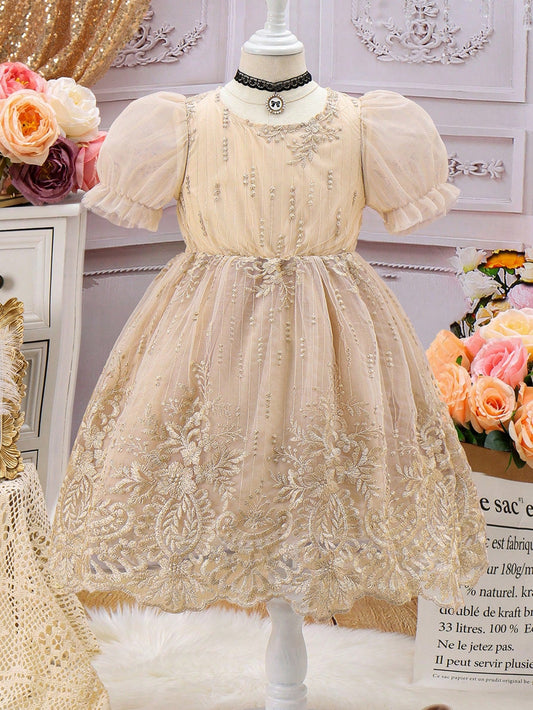 SHEIN Kids Nujoom Young Girl Gorgeous Romantic High-End Evening Dress for Wedding